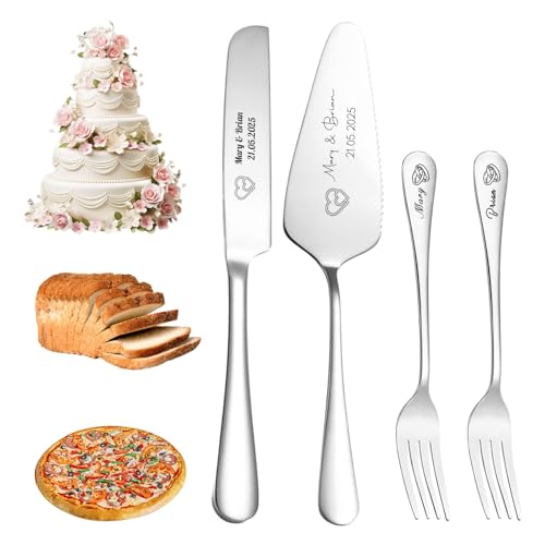 Tortenheber inkl. Tortenmesser im Set mit Gravur, Individueller Name und Muster, das als personalisiertes Geschenk zur Goldenen Hochzeit für Geburtstage und Jubiläen verwendet werden kann (Satz 4) von FKF