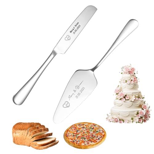 Tortenheber inkl. Tortenmesser im Set mit Gravur, Individueller Name und Muster, das als personalisiertes Geschenk zur Goldenen Hochzeit für Geburtstage und Jubiläen verwendet werden kann (Silver) von FKF
