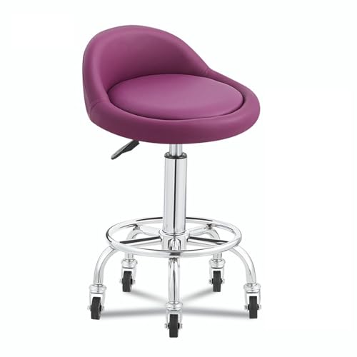 360-Grad-Drehhocker, robuster, runder Rollhocker mit Rollen, hydraulischer Gasdruckfeder, höhenverstellbar, Stuhl mit Rückenlehne, gepolstert, für Büro, Zuhause, Küche, Salon, Spas (lila) von FKFKFFF
