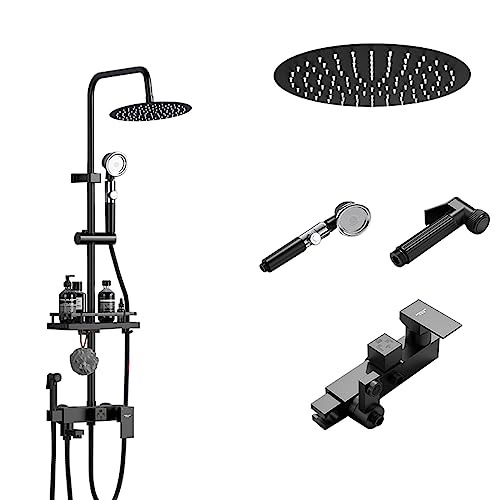 8/10 Zoll Duschset Wandmontage 4-Funktions-Duschsystem Duschkopf Badezimmer Verstellbare Handbrause Regendusche (Farbe: Rund, Größe: 10 Zoll) (Rund 10 Zoll) von FKFKFFF