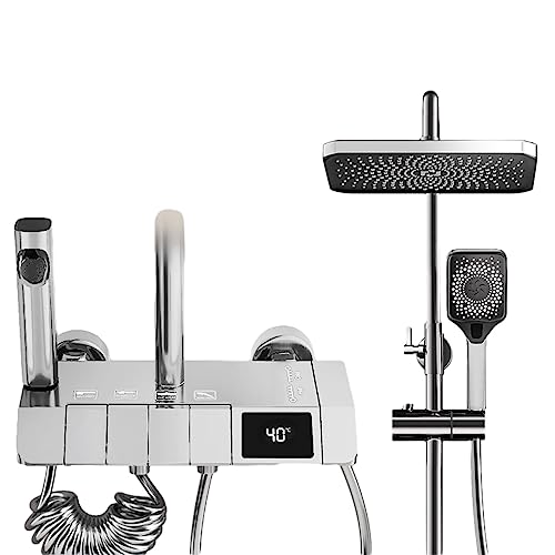 8-Zoll-Temperatur-Duschsystem Intelligentes Digitalanzeige-Duschsystem Wandmontierter Regenduschkopf und Handbrause-Duschset (Farbe: A, Größe: 82–110 cm) (C 82) von FKFKFFF