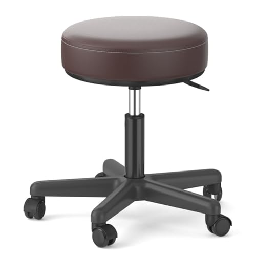 Drehhocker aus PU-Leder, robust, Rollhocker mit Rollen, höhenverstellbar, Bürohocker, Stuhl für Schlafzimmer, Laden, Theke, Salon, Waschtisch, Spa, Massage, Schönheitsschreibtisch (dunkelbraun) von FKFKFFF