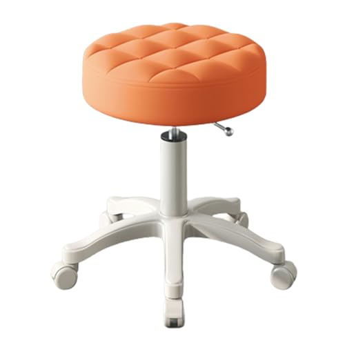 Drehhocker mit Rollen, robust, rund, PU-Leder, höhenverstellbar, für Küche, Medizin, Ästhetiker, Studio (Orange) von FKFKFFF