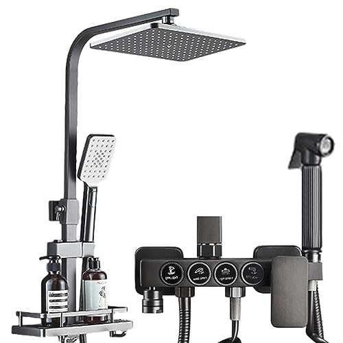 Duschmischersystem, Aufputzbrause mit 4 Funktionen, Kopfbrause, Handbrause und knickfestem Brauseschlauch von FKFKFFF