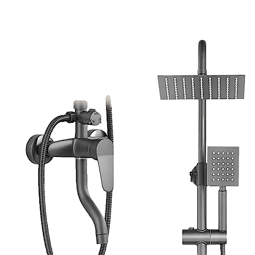 Duschsystem, 20,3 cm Badezimmer-Regenduschkopf, Wandmontage, Hochdruck-Regenduschkopf-System, Duscharmatur-Set (Farbe: helles Silber, Größe: 82–110 cm) (Gun Grey 82) von FKFKFFF