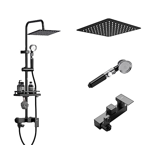 Duschsystem, wandmontiertes Regenduscharmatur-Set für Badezimmer mit Hochdruck-8/10-Zoll-Regenduschkopf und Handbrause-Set (Farbe: Quadratisch, Größe: 8 Zoll) (Quadrat 10 Zoll) von FKFKFFF