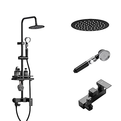 Freiliegende Duscharmatur, Regenfall-Duschkopf, 20,3 cm, mit Filter, Handbrause, Regenduschsystem, Wandmontage (Farbe: rund, Größe: 20,3 cm) (rund, 20,3 cm) von FKFKFFF