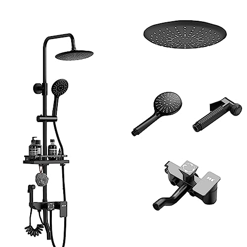 Freiliegendes Duschsystem, Wannen-Duscharmatur-Sets mit 4 Funktionen und Messingventil, Duscharmatur mit Regenduschkopf, Duschhöhe verstellbar (Farbe: quadratisch, Größe: B) (rund A) von FKFKFFF