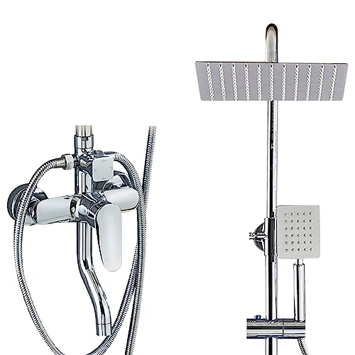 Gleitstangen-Duschsystem, Aufputz-Duscharmaturen-Sets, Wandmontierter Dual-Duschhahn inklusive Ventil und Aufbewahrungsregal (Farbe: Gun Grey, Größe: 82–110 cm) (Bright Silver 82) von FKFKFFF