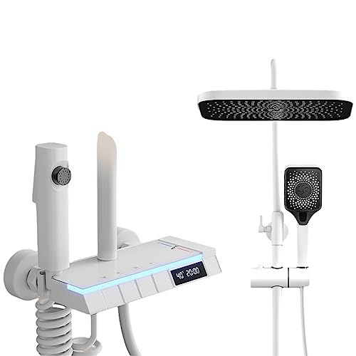 Intelligentes Thermostat-Duschsystem mit Digitalanzeige, Regenduschkopf, Wandduschkopf, Handbrause, buntes Atmosphärenlicht (Farbe: B, Größe: 82–110 cm) (A 82) von FKFKFFF