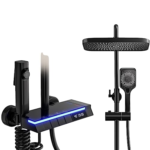 Intelligentes digitales Display, farbenfrohes Atmosphären-Wand-Duschsystem mit Handbrause, Regendusche-Kombi-Set (Farbe: A, Größe: 82–110 cm) (C 82) von FKFKFFF