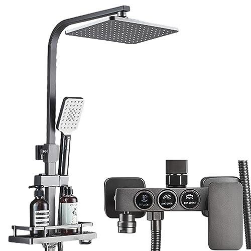 Mattschwarzes 3-Funktions-Thermostat-Duschsystem, Außenduscharmatur, Badewannenarmatur mit Handbrause von FKFKFFF