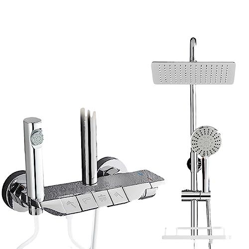 Quadratisches Badezimmer-Duscharmatur-Set, Regenduschsystem mit 8-Zoll-Duschkopf, Handbrause, Wandmontage (Farbe: B, Größe: 82–110 cm) (C 82) von FKFKFFF