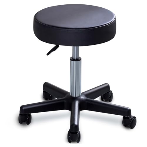 Robuster, runder Rollhocker, PU-Leder, höhenverstellbar, um 360° drehbar, mit Rollen, Bürostuhl, Zuhause, Zeichnen, Arbeitsstudio, Geschäft, Spa, Salon (23,6) von FKFKFFF