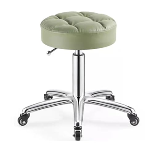 Robuster, runder Rollhocker aus PU-Leder, höhenverstellbar, Drehhocker mit Rädern, für Spa, Massage, Maniküre, Shop, größere Sitzfläche (grün) von FKFKFFF
