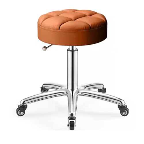 Robuster, runder Rollhocker aus PU-Leder, höhenverstellbar, Drehhocker mit Rädern, für Spa, Massage, Maniküre, Shop, größere Sitzfläche (orange) von FKFKFFF