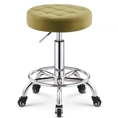 Robuster, runder Rollhocker aus PU-Leder, höhenverstellbar, Drehhocker mit Rädern, für Spa, Massage, Maniküre, Shop, größerer Sitz, schwer (Cyan) von FKFKFFF