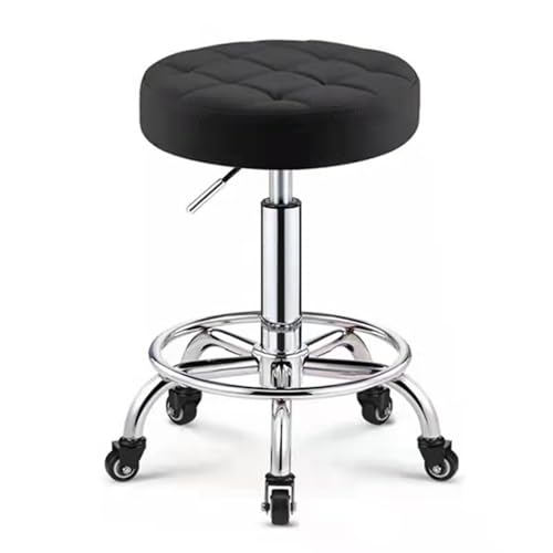 Robuster, runder Rollhocker aus PU-Leder, höhenverstellbarer Drehhocker mit Rädern für Spa, Massage, Maniküre, Shop, größerer Sitz, schwer (schwarz) von FKFKFFF