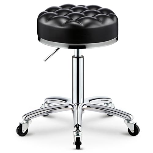 Robuster Drehstuhl, rund, dicke stabile Polsterung, verstellbarer Hocker mit neuen Rädern, für Arzt, Medizin, Massagesalon, Büro, Geschäft, Schwarz von FKFKFFF