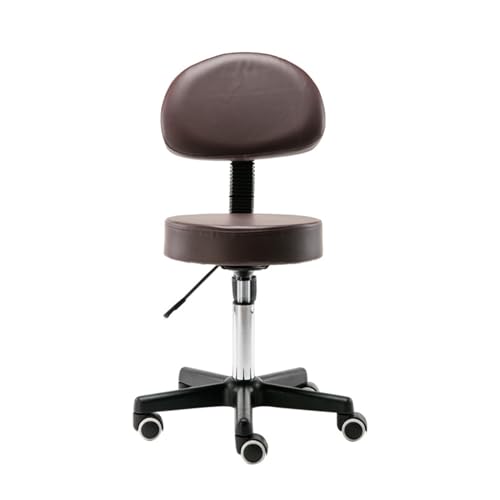 Robuster Hocker mit leisen Rädern und Rückenlehne, Stuhl mit Nylonfüßen, drehbar, höhenverstellbar, für Salon, Spa, Schönheit, Massage, Klinik, Heimbüro, Braun von FKFKFFF
