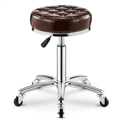Robuster Rollhocker, höhenverstellbar, um 360° drehbar, Zeichenstuhl, Arbeitsstuhl für Spa, Massage, Maniküre, Geschäft, größerer Sitz, Braun von FKFKFFF