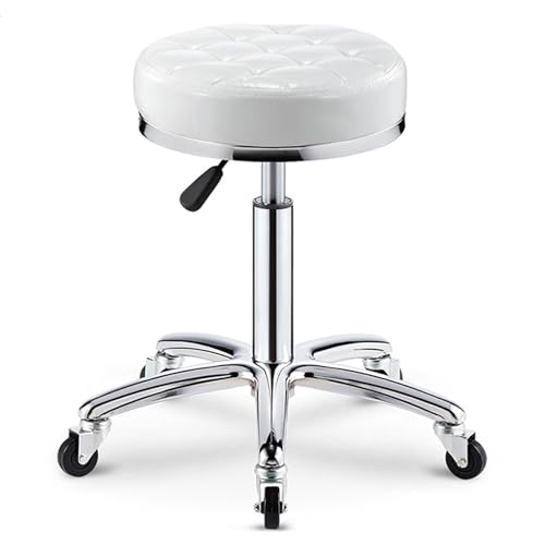 Robuster Rollhocker, höhenverstellbar, um 360 ° drehbar, Zeichenstuhl, Arbeitsstuhl für Spa, Massage, Maniküre, Geschäft, größerer Sitz, Weiß von FKFKFFF