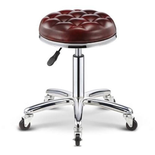 Robuster Rollhocker, verstellbarer Drehstuhl mit Kugellager-Rädern und für Küche, Medizin, Ästhetiker, Studio, Büro, Salon, Massage, Spa, medizinische Tätowierung, Weinrot von FKFKFFF