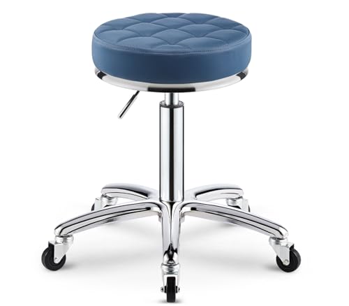 Robuster Rollhocker mit Rollen, verstellbar, mit PU-Leder, gepolstert, Salon, Büro, Geschäft, Spa, Tattoo, Massage, medizinischer Drehstuhl (blau) von FKFKFFF