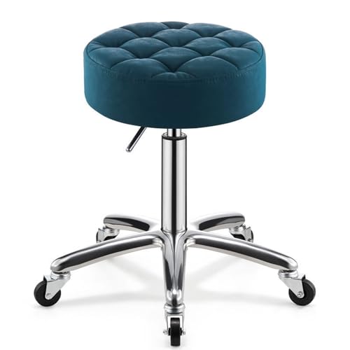 Robuster Rollhocker mit Rollen, verstellbar, mit PU-Leder, gepolstert, Salon, Büro, Geschäft, Spa, Tattoo, Massage, medizinischer Drehstuhl (grün) von FKFKFFF