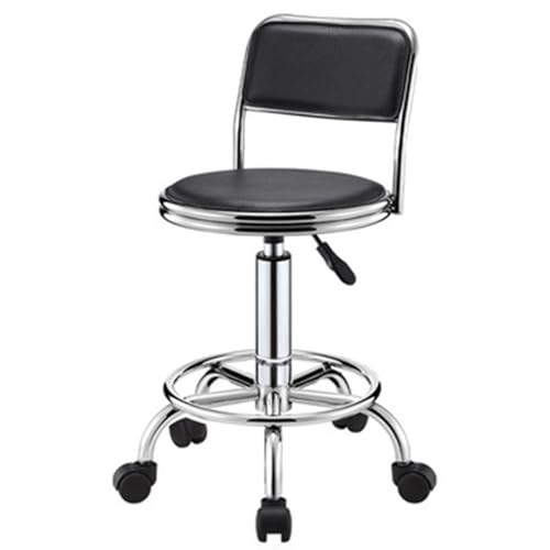 Robuster Rollhocker – verstellbarer Hocker mit Rollen – weicher Drehstuhl für Werkbank, Schreibtischhocker für Küche, Salon, Spa, Tattoo, Pediküre (schwarz) von FKFKFFF