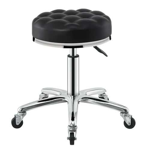 Robuster höhenverstellbarer Rollhocker, 360° drehbar, Zeichenstuhl, Arbeitsstuhl für Spa, Massage, Maniküre, Geschäft, größerer Sitz, schwer (schwarz) von FKFKFFF