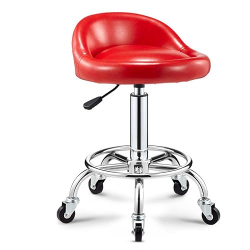 Robuster rollbarer hydraulischer Salonhocker mit niedriger Rückenlehne, verstellbarer Drehstuhl für Spa, Shop, Salon, Massage oder medizinisches Büro, Rot von FKFKFFF