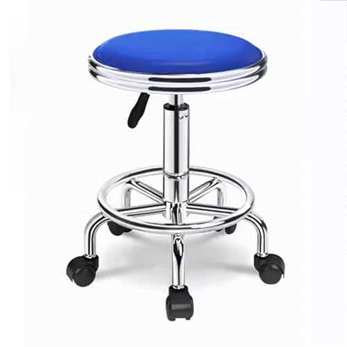 Robuster verstellbarer Hocker mit Rollen und Pedal, runder Rollstuhl für Spa, Salon, Massage, Küche, Büro, Laden, Hocker (blau) von FKFKFFF