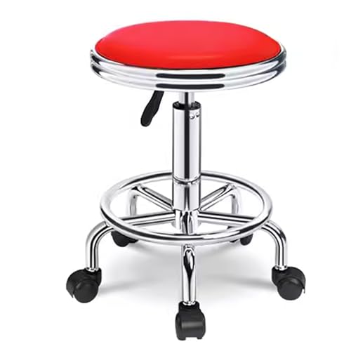 Robuster verstellbarer Hocker mit Rollen und Pedal, runder Rollstuhl für Spa, Salon, Massage, Küche, Büro, Laden, Hocker (rot) von FKFKFFF