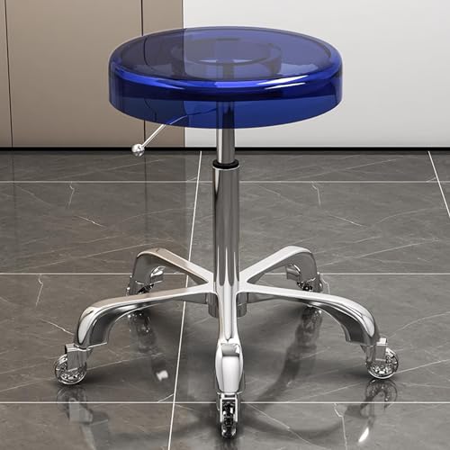 Rollhocker aus Acrylmaterial, Kristallrad, strapazierfähig, Drehhocker, Hebestuhl für Bar, Labor, Büro, Barbier, Küche und Geschäft, Blau von FKFKFFF