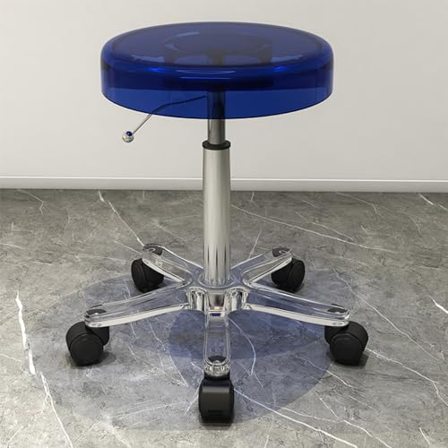 Rollhocker aus Acrylmaterial mit leiser Radhöhenverstellung, robuster Drehstuhl für Bar, Labor, Büro, Barbier, Küche und Geschäft, Blau von FKFKFFF