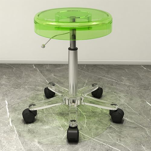 Rollhocker aus Acrylmaterial mit leiser Radhöhenverstellung, robuster Drehstuhl für Bar, Labor, Büro, Barbier, Küche und Geschäft, Grün von FKFKFFF