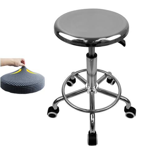 Rollhocker aus Edelstahl, massives Rad mit gratis Sitzkissen, robuster Drehhocker, Hebestuhl für Bar, Labor, Büro, Barbier, Küche und Geschäft (19,6) von FKFKFFF