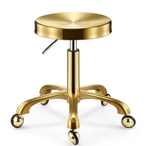 Rollhocker aus Edelstahl, solides Rad, strapazierfähig, Drehstuhl für Bar, Labor, Büro, Barbier, Küche und Geschäft (Gold) von FKFKFFF