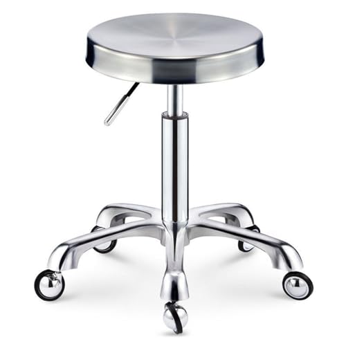 Rollhocker aus Edelstahl, strapazierfähig, Drehhocker, Barhebestuhl, Beauty-Stuhl für Labor, Büro, Barbier, Küche und Geschäft, massives Rad von FKFKFFF