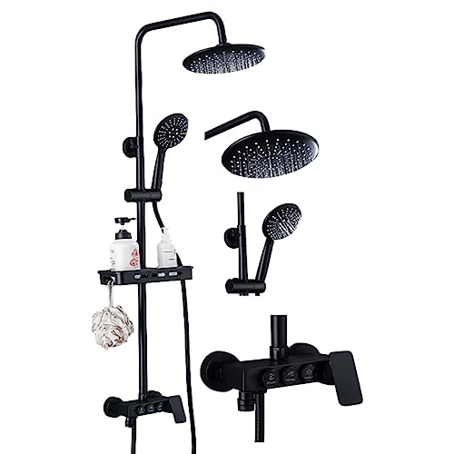Schwarzes Knopfmodell, konstante Temperatur, 3 Gänge, Duscharmaturen-Set, freiliegende Duschsysteme mit Regendusche und Handbrause von FKFKFFF