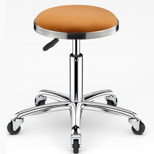 Schwerlast-Drehhocker, Rollhocker, Beauty-Hocker, höhenverstellbar, runder Hocker auf Rollen, Metall-Hochhocker für Küche, Salon, Bar, Büro, Massageklinik (Orange) von FKFKFFF