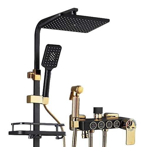 Thermostatisches Duschsystem, 4 Funktionen, Wandmontage, freiliegendes Duscharmatur-Set, Badezimmer-Regenduschkopf mit Handbrause von FKFKFFF