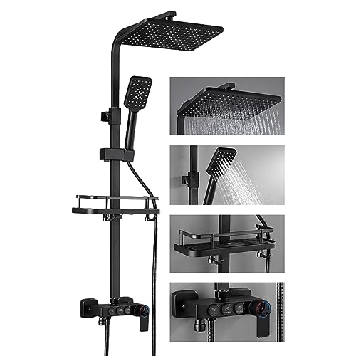 Wandmontierte Halterung, mattschwarzes Duschsystem, Badezimmer-Regendusche mit konstanter Temperatur, Kombi-Set, Regenduschkopf-System, Wasserhahn von FKFKFFF