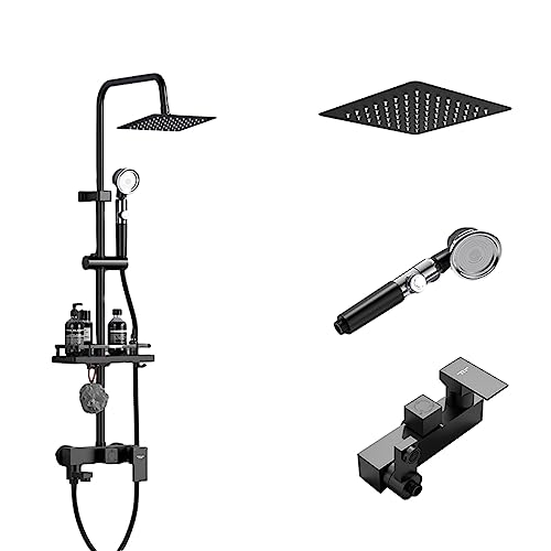 Wandmontiertes, freiliegendes Duschsystem, Badezimmer-Duscharmatur, Regenduschkopf mit Handbrause, Wannenauslauf, verstellbar, mit Ablage (Farbe: quadratisch, Größe: 20,3 cm) (quadratisch 20,3 cm) von FKFKFFF
