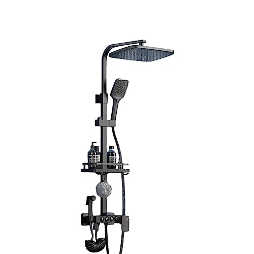 Wandmontiertes, freiliegendes Thermostat-Duschsystem mit Duschkopf, verstellbarer Handbrause, 4-Funktions-Badezimmermischer-Kombi-Set (Farbe: A) (A) von FKFKFFF