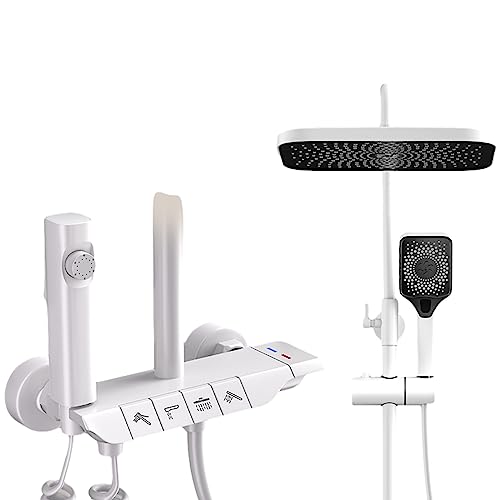 Wandmontiertes Duschsystem, Regenfall-Thermostat-Duscharmatur-Set, Klaviertasten, 4 Funktionen mit 20,3 cm Regenduschkopf (Farbe: C, Größe: 82–110 cm) (D 82) von FKFKFFF