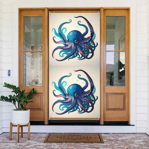 Blaue und violette Oktopus-Türabdeckung Banner, wiederverwendbare Urlaubsdekoration für Halloween, Weihnachten, Partys von FKGKDF