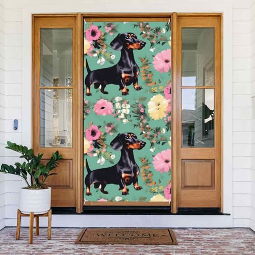 Dackel-Blumen-Druck, Türabdeckung, Banner, wiederverwendbare Urlaubsdekoration für Halloween, Weihnachten, Partys von FKGKDF