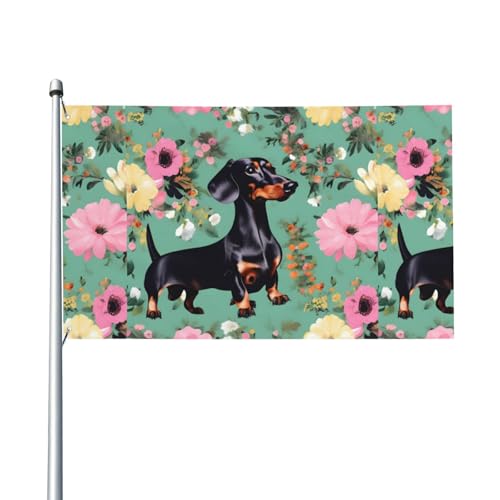 Dackel-Blumen-Druck Outdoor-Flagge, für Terrasse, Rasen, Party-Dekoration, zeigen Sie stolz Ihren Stil von FKGKDF